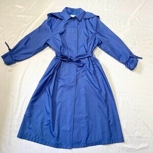 VTG 70s London Fog Blue Weatherwear Women's Maincoats Trench Coat Size 14 Petite